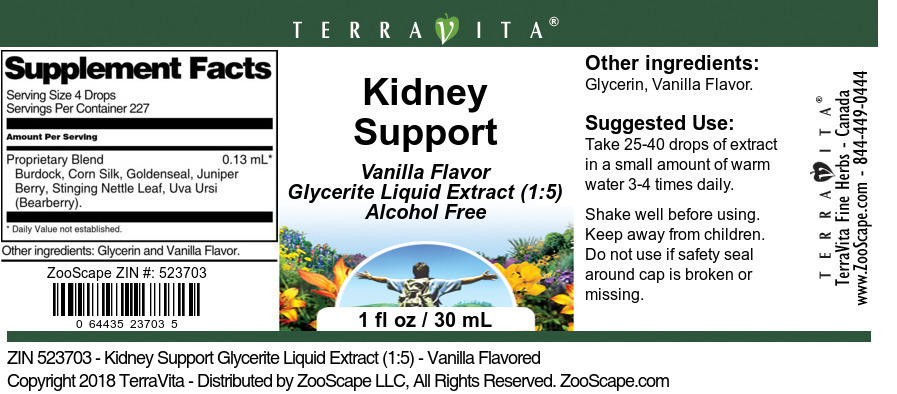 Kidney Support Glycerite Liquid Extract (1:5) - Label