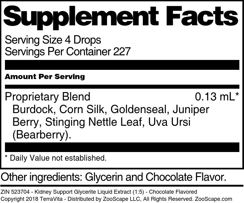 Kidney Support Glycerite Liquid Extract (1:5) - Supplement / Nutrition Facts