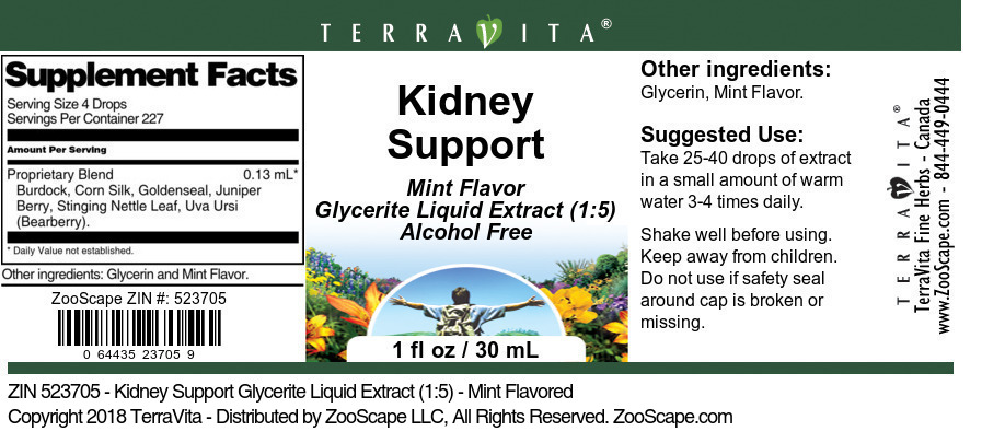Kidney Support Glycerite Liquid Extract (1:5) - Label