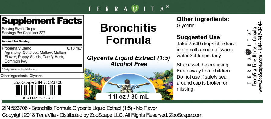 Bronchitis Formula Glycerite Liquid Extract (1:5) - Label