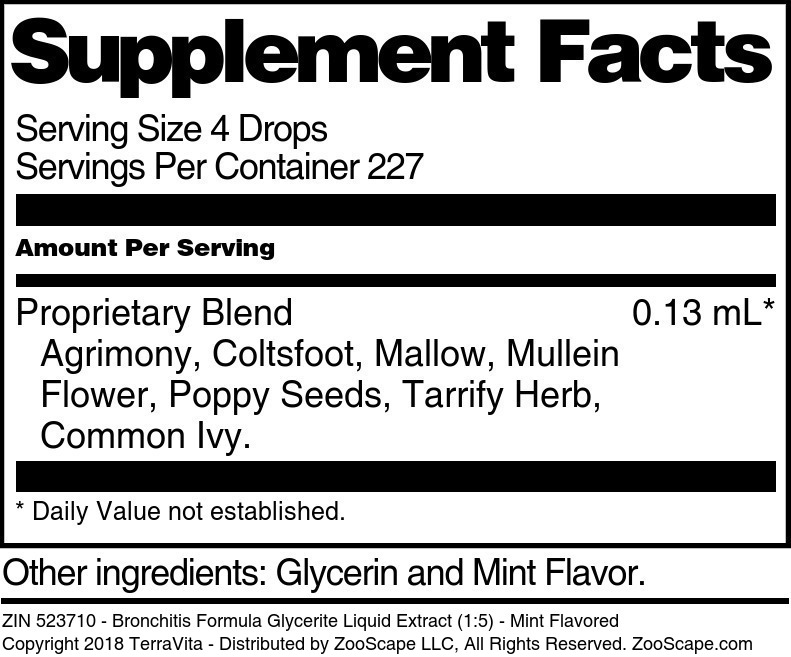 Bronchitis Formula Glycerite Liquid Extract (1:5) - Supplement / Nutrition Facts