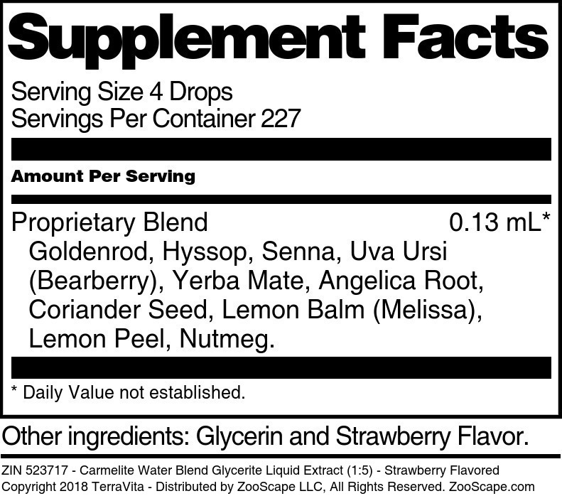 Carmelite Water Blend Glycerite Liquid Extract (1:5) - Supplement / Nutrition Facts