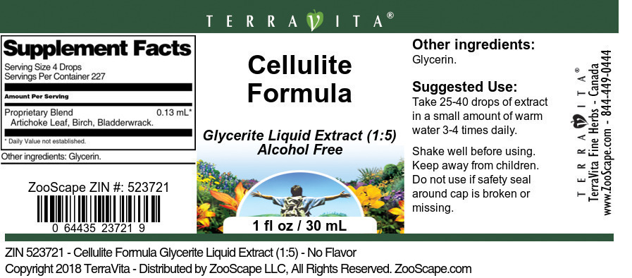 Cellulite Formula Glycerite Liquid Extract (1:5) - Label