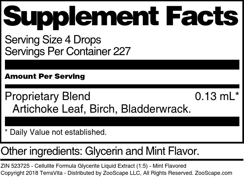 Cellulite Formula Glycerite Liquid Extract (1:5) - Supplement / Nutrition Facts