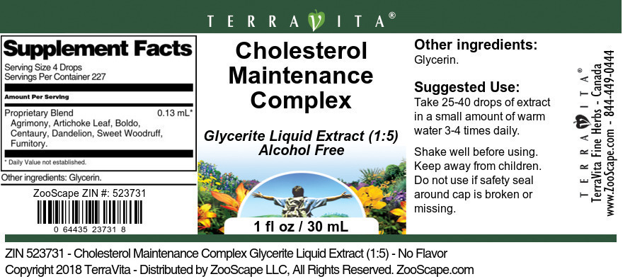Cholesterol Maintenance Complex Glycerite Liquid Extract (1:5) - Label