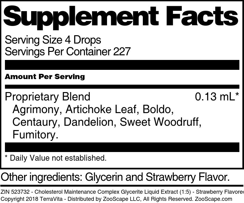 Cholesterol Maintenance Complex Glycerite Liquid Extract (1:5) - Supplement / Nutrition Facts