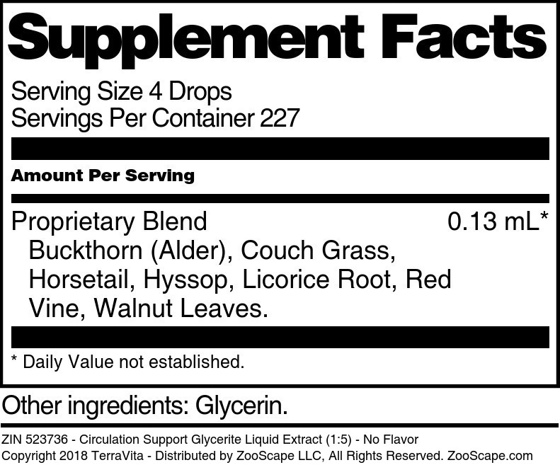 Circulation Support Glycerite Liquid Extract (1:5) - Supplement / Nutrition Facts