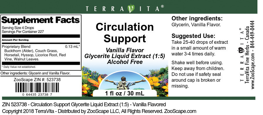 Circulation Support Glycerite Liquid Extract (1:5) - Label