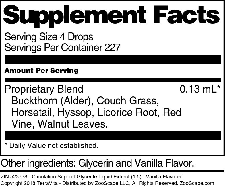 Circulation Support Glycerite Liquid Extract (1:5) - Supplement / Nutrition Facts