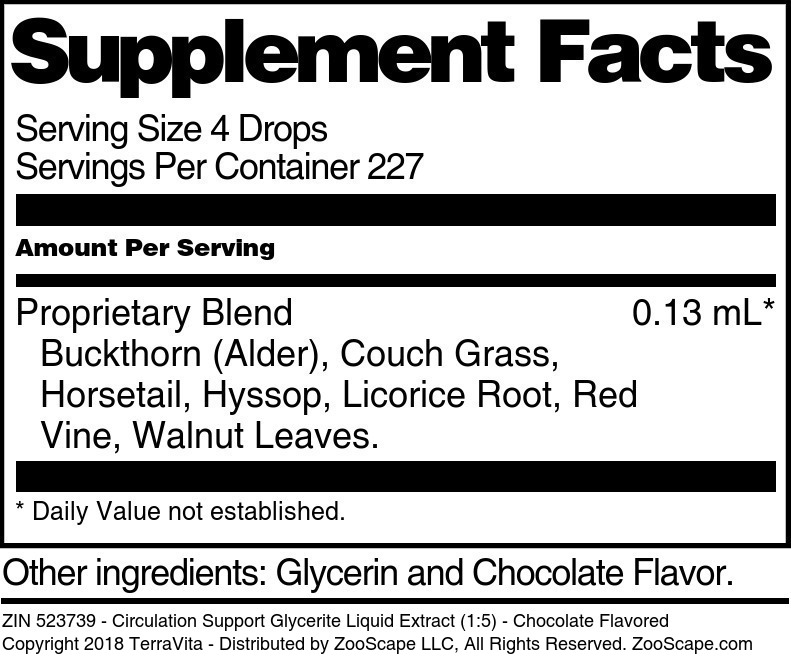 Circulation Support Glycerite Liquid Extract (1:5) - Supplement / Nutrition Facts