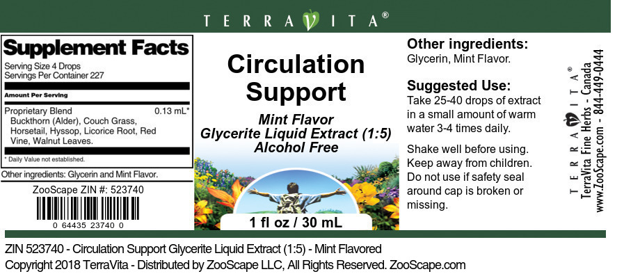 Circulation Support Glycerite Liquid Extract (1:5) - Label