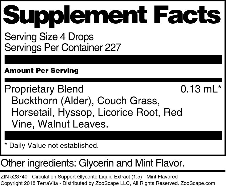 Circulation Support Glycerite Liquid Extract (1:5) - Supplement / Nutrition Facts