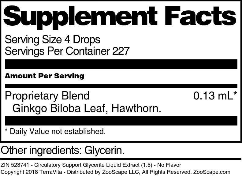 Circulatory Support Glycerite Liquid Extract (1:5) - Supplement / Nutrition Facts