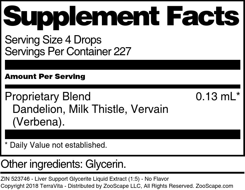Liver Support Glycerite Liquid Extract (1:5) - Supplement / Nutrition Facts