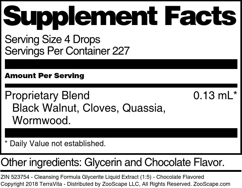 Cleansing Formula Glycerite Liquid Extract (1:5) - Supplement / Nutrition Facts