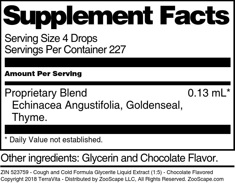 Cough and Cold Formula Glycerite Liquid Extract (1:5) - Supplement / Nutrition Facts