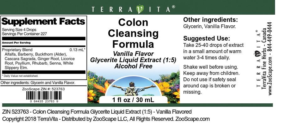Colon Cleansing Formula Glycerite Liquid Extract (1:5) - Label