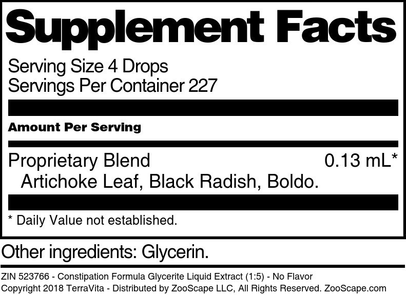 Constipation Formula Glycerite Liquid Extract (1:5) - Supplement / Nutrition Facts