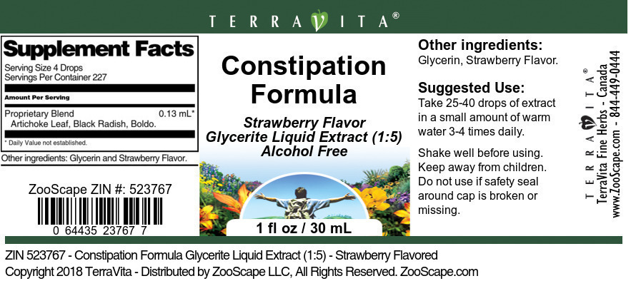 Constipation Formula Glycerite Liquid Extract (1:5) - Label