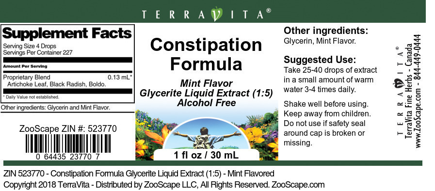 Constipation Formula Glycerite Liquid Extract (1:5) - Label