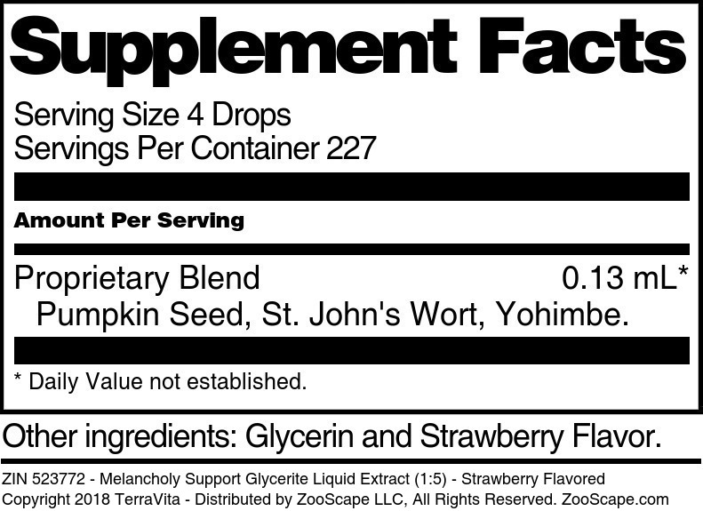 Melancholy Support Glycerite Liquid Extract (1:5) - Supplement / Nutrition Facts