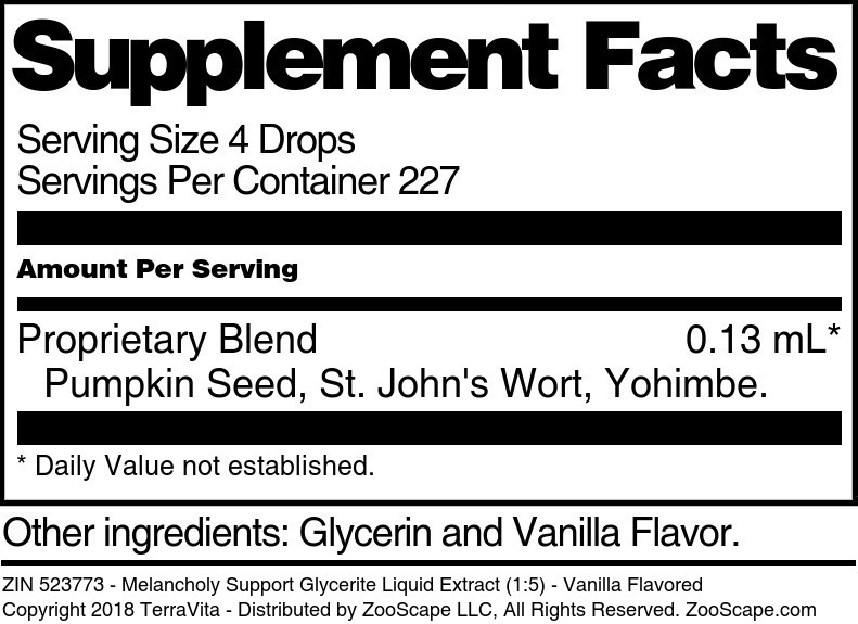 Melancholy Support Glycerite Liquid Extract (1:5) - Supplement / Nutrition Facts