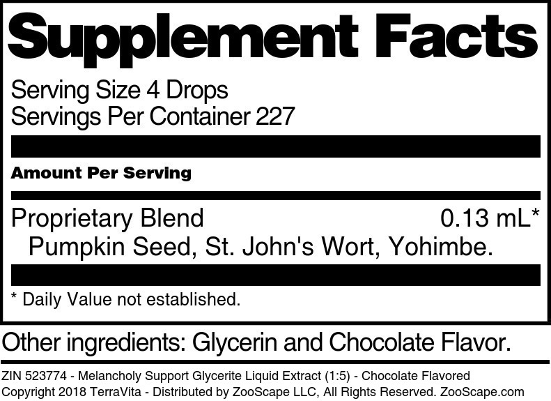 Melancholy Support Glycerite Liquid Extract (1:5) - Supplement / Nutrition Facts