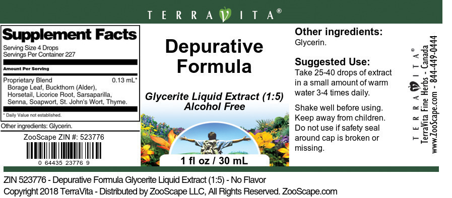 Depurative Formula Glycerite Liquid Extract (1:5) - Label