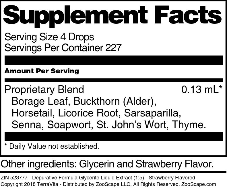 Depurative Formula Glycerite Liquid Extract (1:5) - Supplement / Nutrition Facts