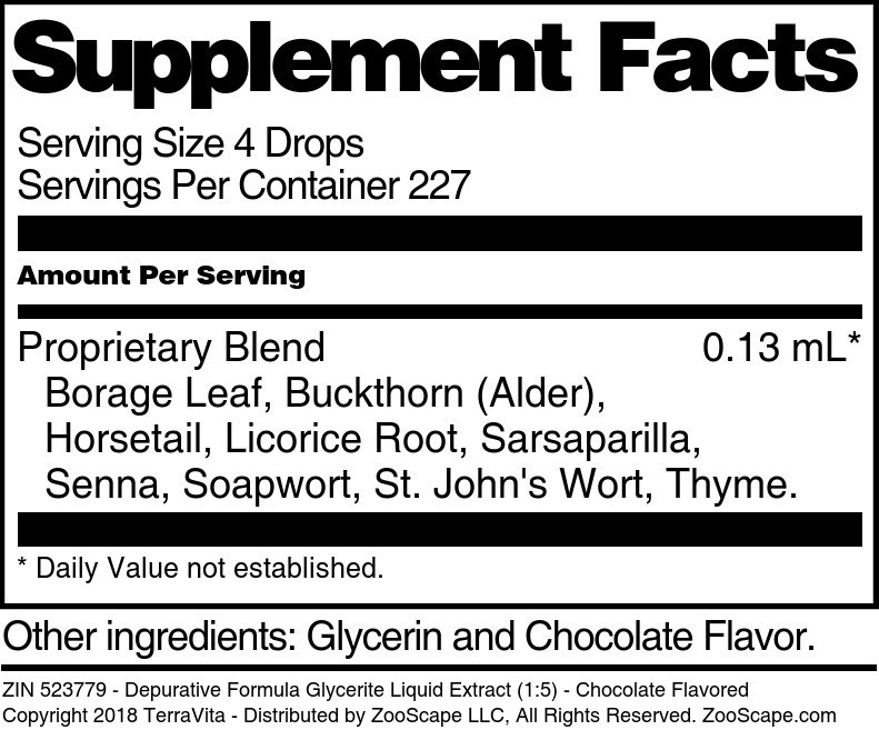 Depurative Formula Glycerite Liquid Extract (1:5) - Supplement / Nutrition Facts