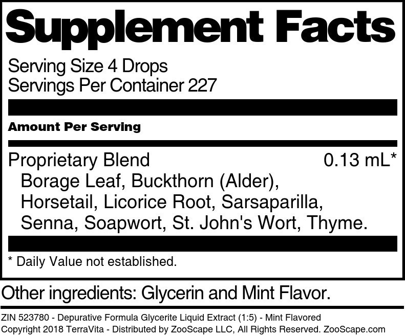Depurative Formula Glycerite Liquid Extract (1:5) - Supplement / Nutrition Facts