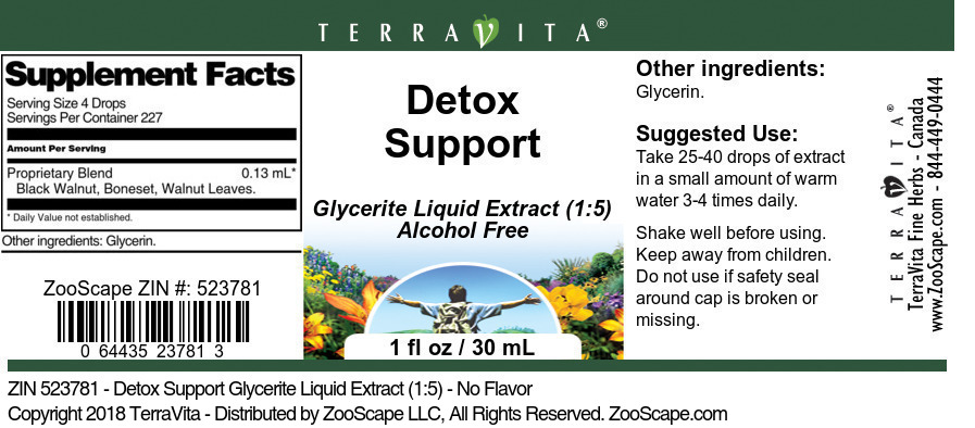Detox Support Glycerite Liquid Extract (1:5) - Label