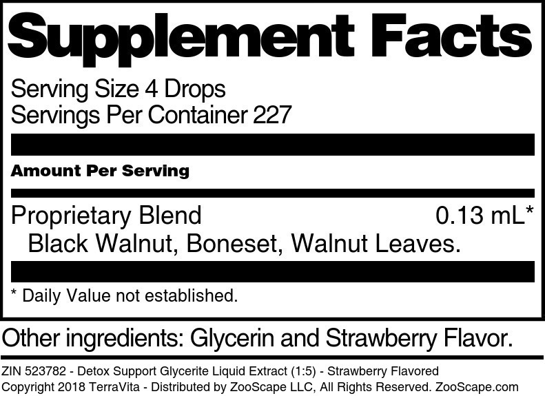 Detox Support Glycerite Liquid Extract (1:5) - Supplement / Nutrition Facts