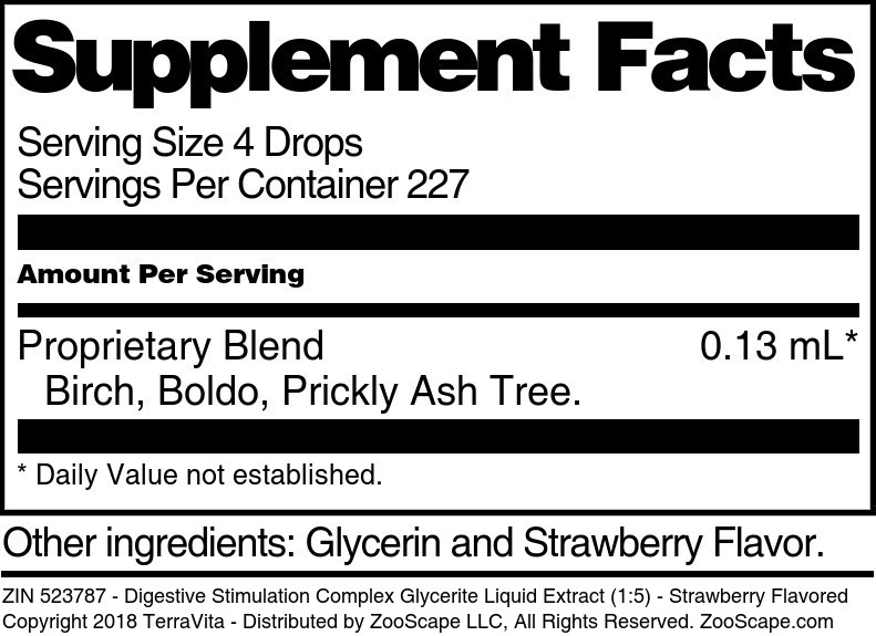 Digestive Stimulation Complex Glycerite Liquid Extract (1:5) - Supplement / Nutrition Facts