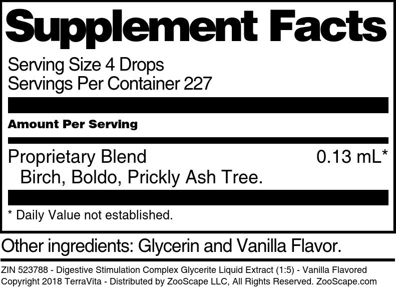 Digestive Stimulation Complex Glycerite Liquid Extract (1:5) - Supplement / Nutrition Facts