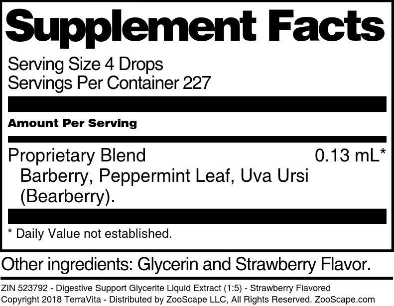 Digestive Support Glycerite Liquid Extract (1:5) - Supplement / Nutrition Facts
