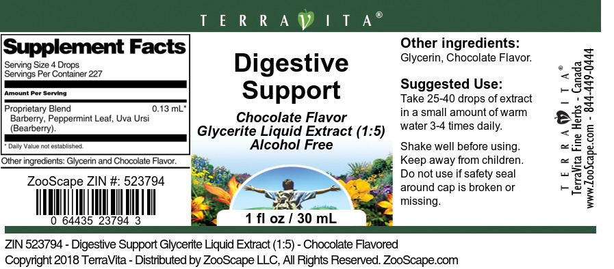 Digestive Support Glycerite Liquid Extract (1:5) - Label