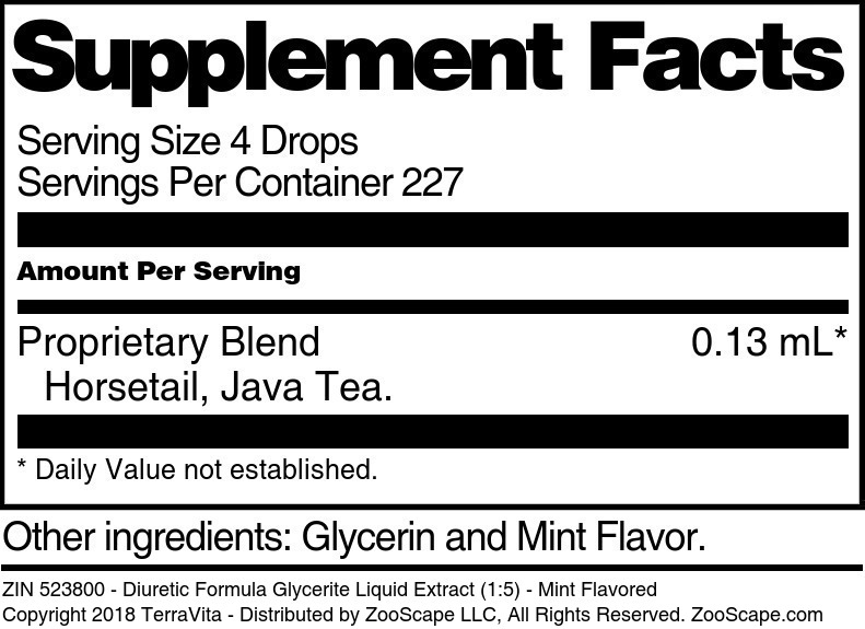 Diuretic Formula Glycerite Liquid Extract (1:5) - Supplement / Nutrition Facts