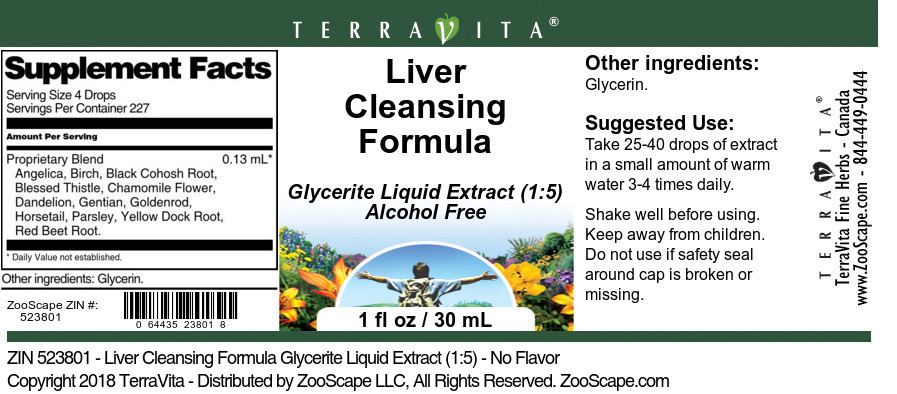 Liver Cleansing Formula Glycerite Liquid Extract (1:5) - Label