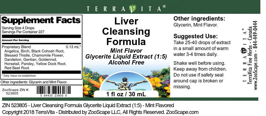 Liver Cleansing Formula Glycerite Liquid Extract (1:5) - Label