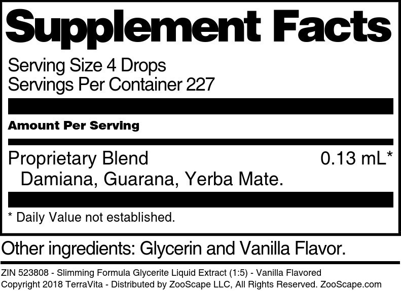 Slimming Formula Glycerite Liquid Extract (1:5) - Supplement / Nutrition Facts