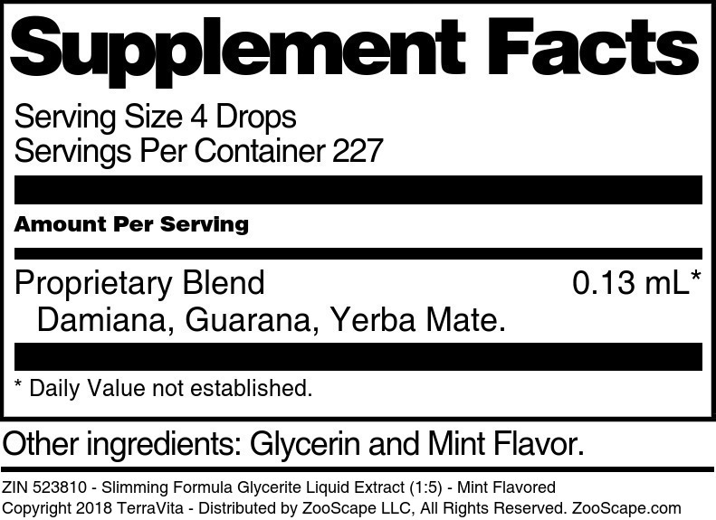 Slimming Formula Glycerite Liquid Extract (1:5) - Supplement / Nutrition Facts