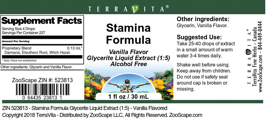 Stamina Formula Glycerite Liquid Extract (1:5) - Label