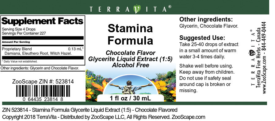Stamina Formula Glycerite Liquid Extract (1:5) - Label