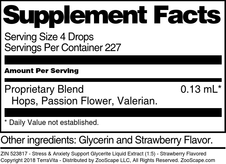 Stress & Anxiety Support Glycerite Liquid Extract (1:5) - Supplement / Nutrition Facts