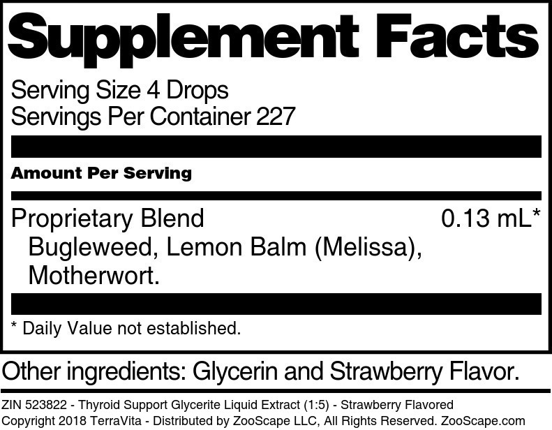 Thyroid Support Glycerite Liquid Extract (1:5) - Supplement / Nutrition Facts