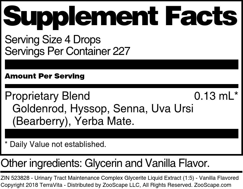 Urinary Tract Maintenance Complex Glycerite Liquid Extract (1:5) - Supplement / Nutrition Facts