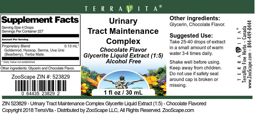 Urinary Tract Maintenance Complex Glycerite Liquid Extract (1:5) - Label
