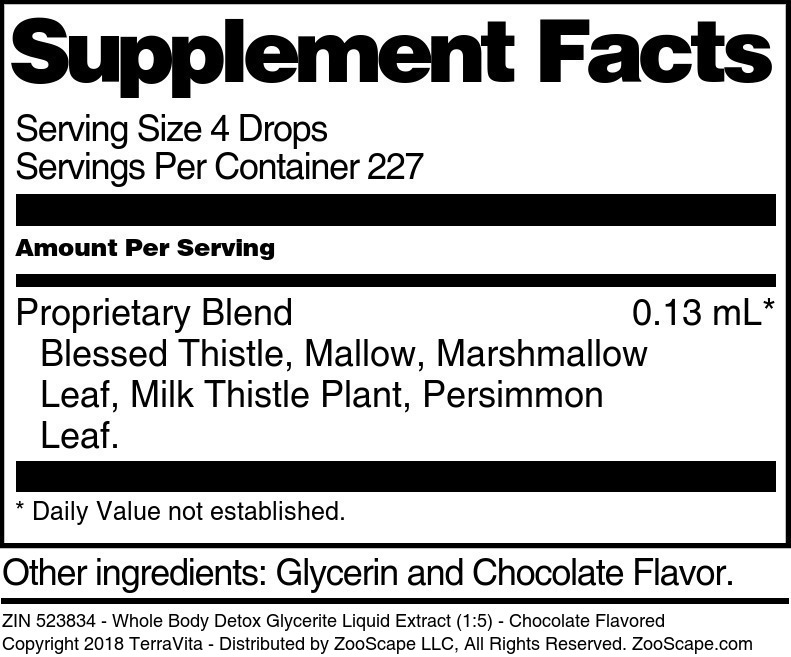 Whole Body Detox Glycerite Liquid Extract (1:5) - Supplement / Nutrition Facts