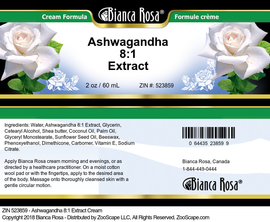 Ashwagandha 8:1 Extract Cream - Label